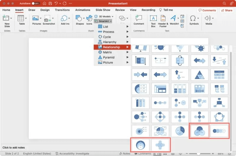 Venn-Diagram-Types-PowerPoint-Mac-800x530.jpg كيفية إنشاء مخطط Venn في Microsoft PowerPoint