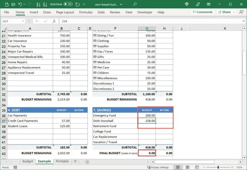 كيفية عمل ميزانية صفرية في Microsoft Excel - %categories