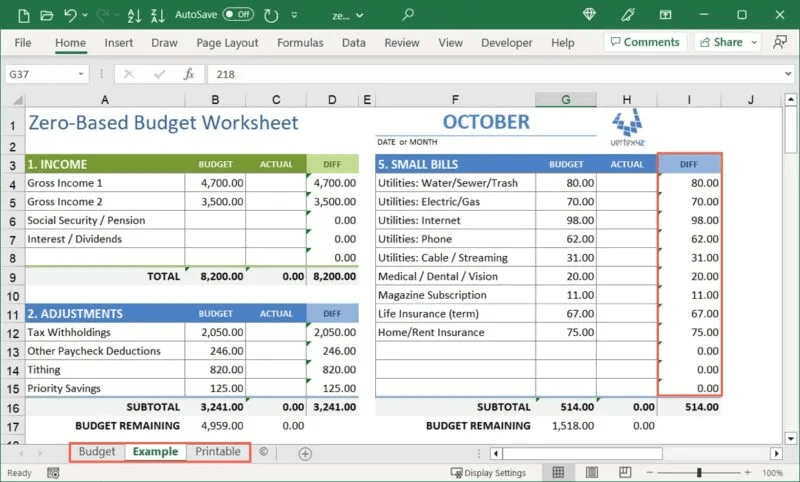 كيفية عمل ميزانية صفرية في Microsoft Excel - %categories