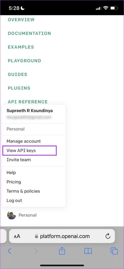 View-API-Keys كيفية استخدام ChatGPT مع Siri على iPhone