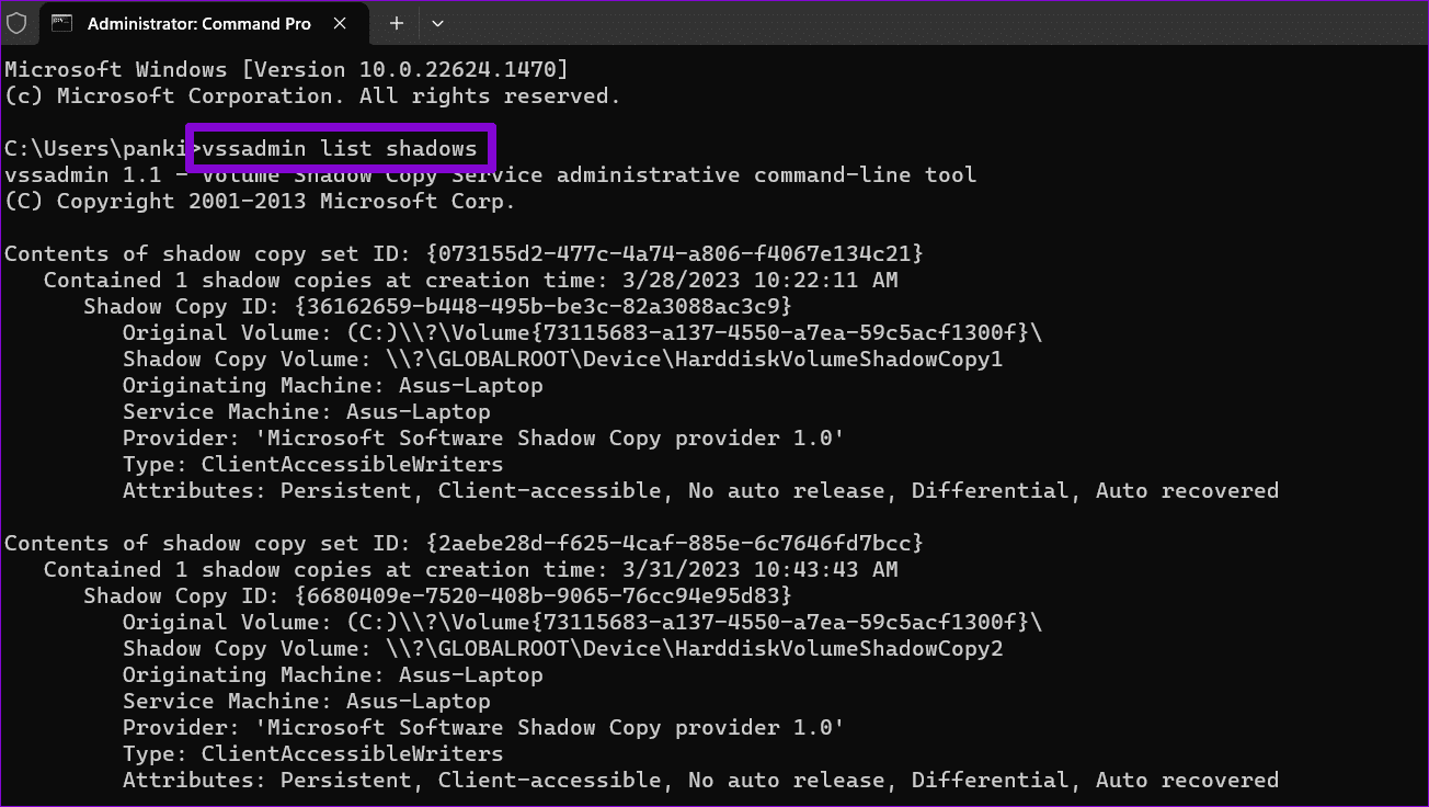 View-All-Restore-Points-in-Windows-Using-Command-Prompt كيفية حذف نقاط استعادة النظام القديمة في Windows 11