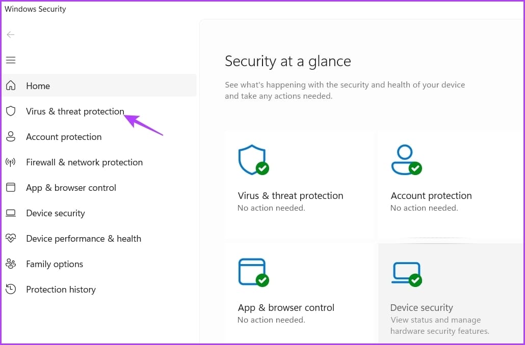 Virus-threat-protection-4 أفضل 7 إصلاحات لخطأ تم تعطيل خدمة استكشاف الأخطاء وإصلاحها لـ Windows عبر الإنترنت على Windows