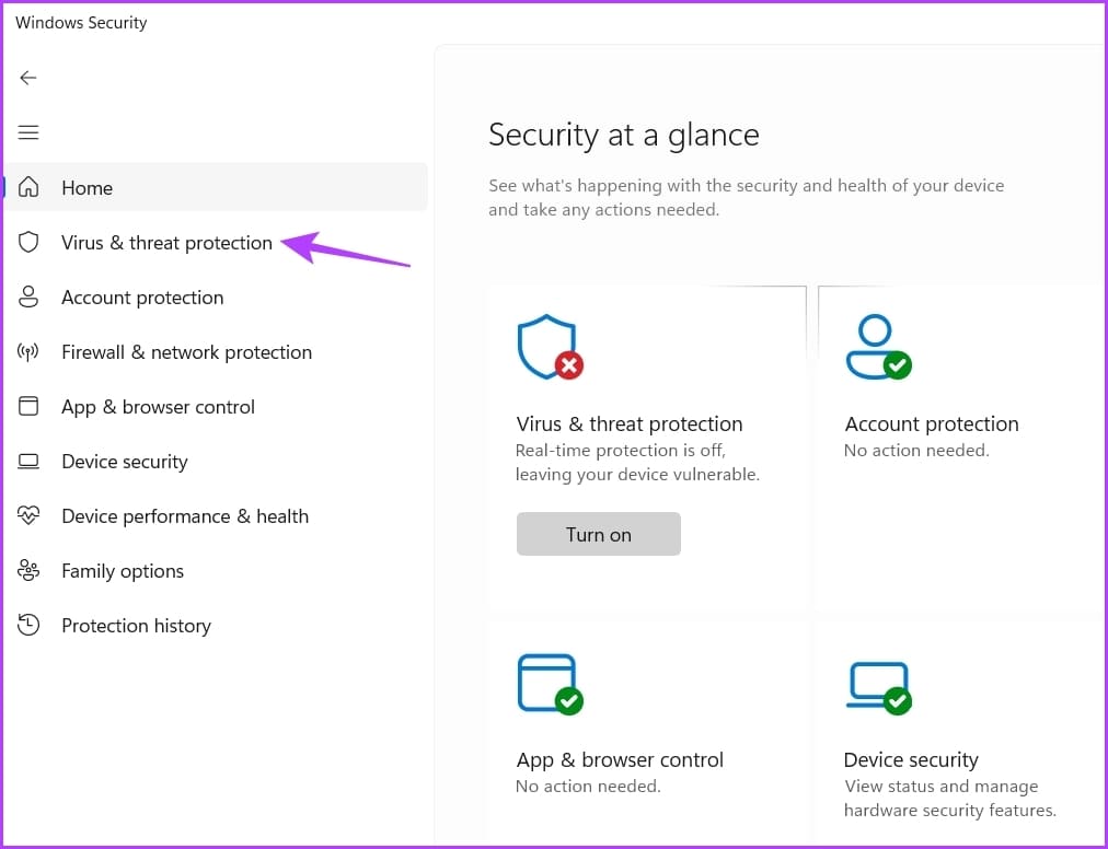 Virus-threat-protection-5-1 7 طرق سريعة لإصلاح خطأ "تأكد من أن المجلد المؤقت temp الخاص بك صالح" على Windows 11