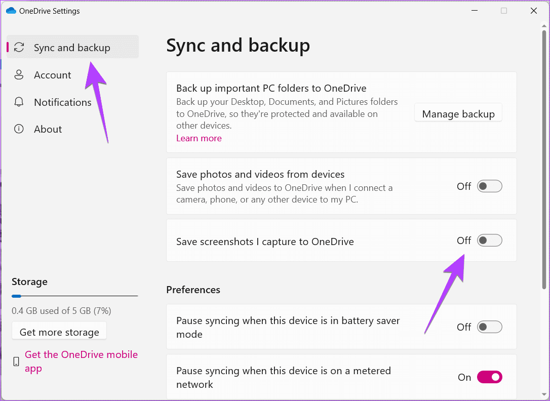 Windows-OneDrive-Backup-Screenshot أين تجد لقطات الشاشة على Windows 11 و 10