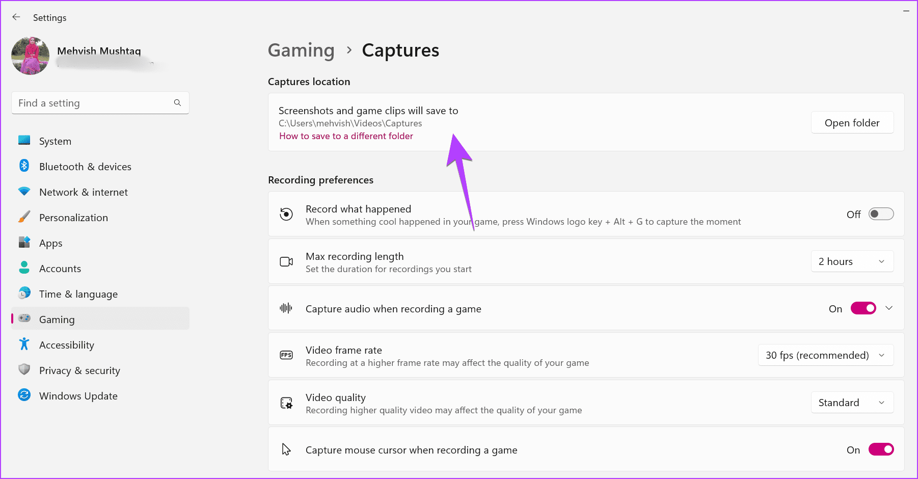 Windows-Setting-Gaming-Screenshot أين تجد لقطات الشاشة على Windows 11 و 10