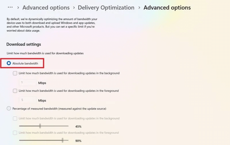 Windows-Update-Stuck-Absolute-Bandwidth-Download-Settings-800x503.jpg 7 طرق لإصلاح توقف Windows Update