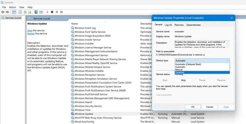 Windows-Update-Stuck-Service-Disabled-Services-Menu-800x405.jpg 7 طرق لإصلاح توقف Windows Update