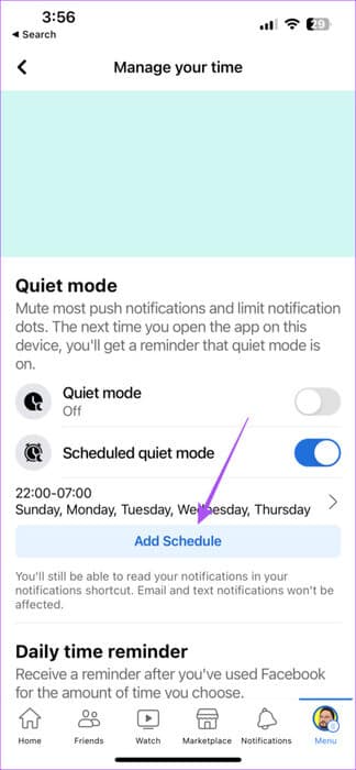 add-schedule-for-quiet-mode-facebook-iphone-474x1024-1 كيفية استخدام الوضع الهادئ في Facebook على iPhone و Android