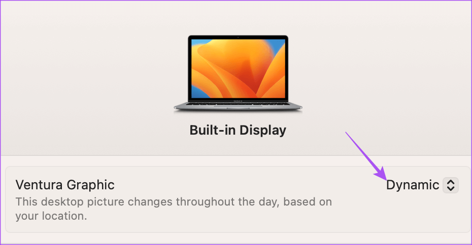 built-in-display-settings-mac أفضل 6 إصلاحات لعدم عمل الخلفية الديناميكية في الوضع المظلم على Mac