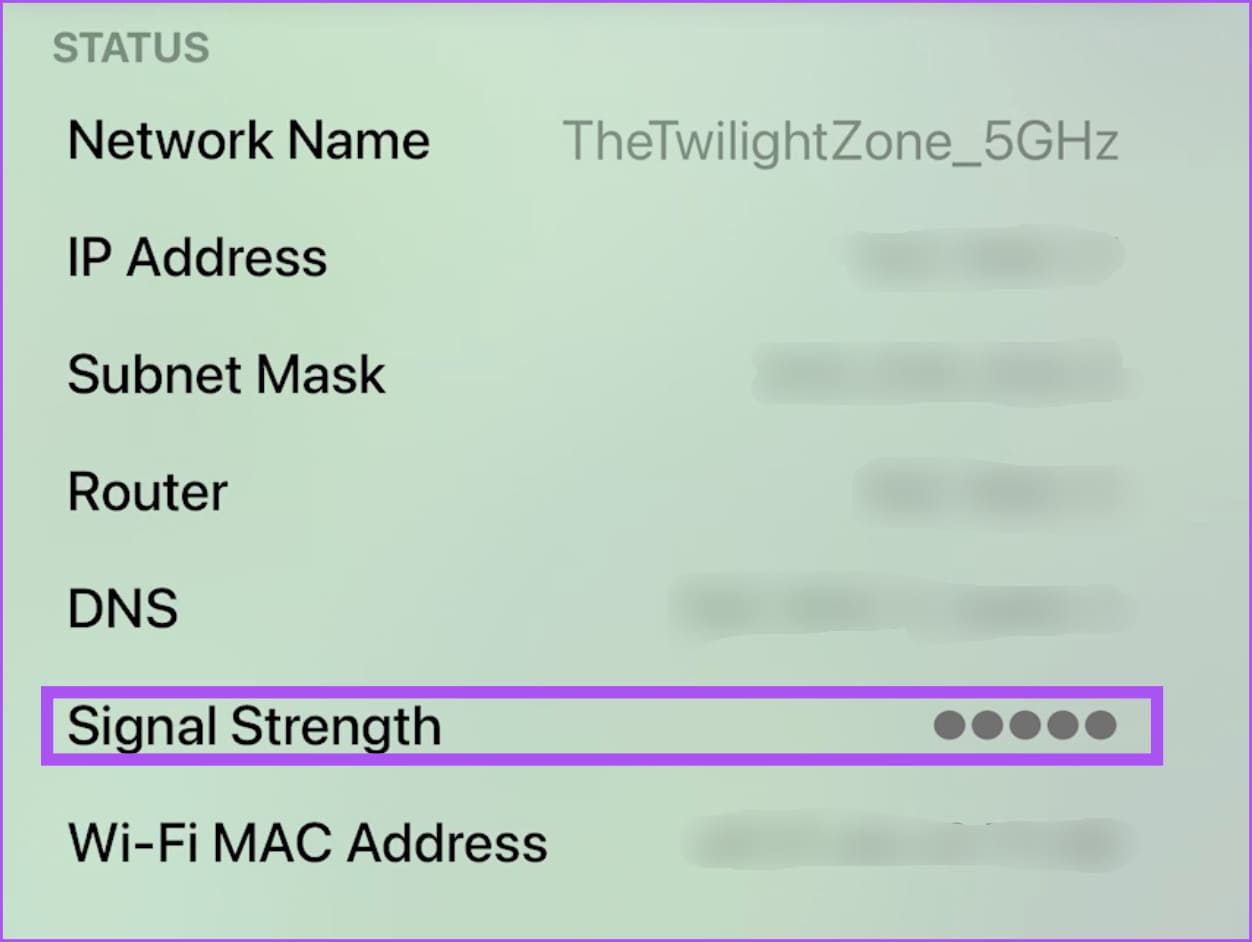 check-wifi-signal-strength-on-apple-tv-4k أفضل 5 إصلاحات لعدم عمل Spotify على Apple TV