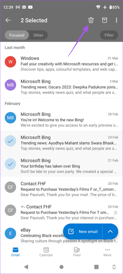 delete-email-outlook-android-462x1024-1 كيفية حذف رسائل البريد الإلكتروني المتعددة في Outlook على الهاتف المحمول والويب