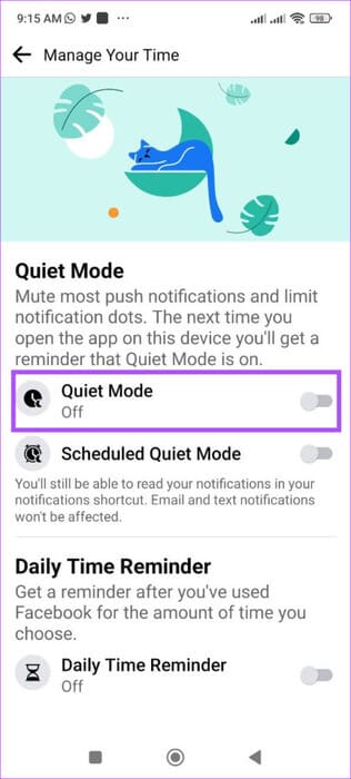 enable-quiet-mode-facebook-android-462x1024-1 كيفية استخدام الوضع الهادئ في Facebook على iPhone و Android