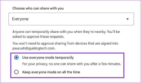 enable-receiving-from-everyone-nearby-share-windows-to-android كيفية استخدام ميزة NEARBY SHARE من Android على Windows