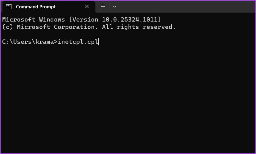 inetcpl.cpl-command-in-CMD أفضل 7 طرق لفتح خيارات الإنترنت على Windows 11