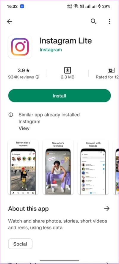 instagram-lite-2-461x1024-1 10 طرق لإصلاح عدم ظهور تسميات عناوين الصور التوضيحية على تطبيق Instagram