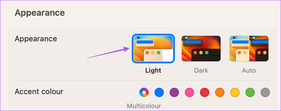 light-appearance-settings-mac أفضل 6 إصلاحات لعدم عمل الخلفية الديناميكية في الوضع المظلم على Mac