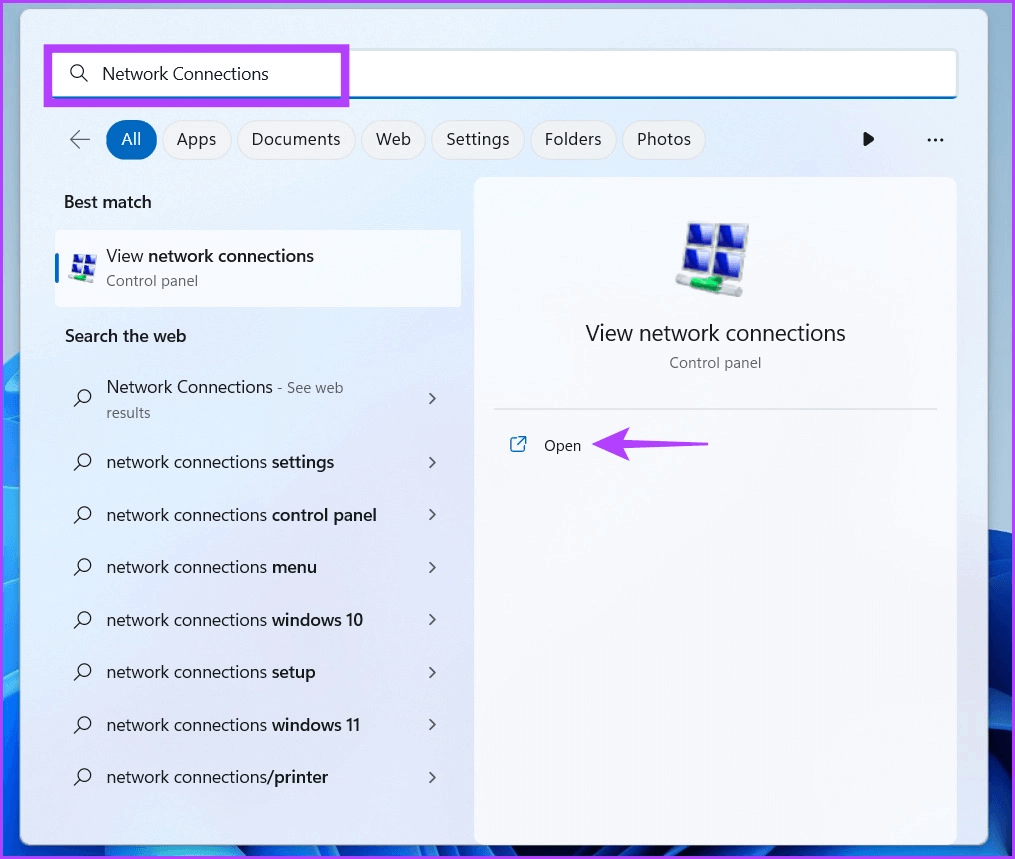 open-network-connections-using-start 9 طرق سهلة لفتح اتصالات الشبكة في Windows 11