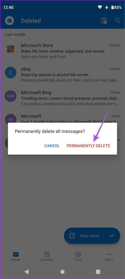 permanently-delete-email-outlook-android-462x1024-1 كيفية حذف رسائل البريد الإلكتروني المتعددة في Outlook على الهاتف المحمول والويب