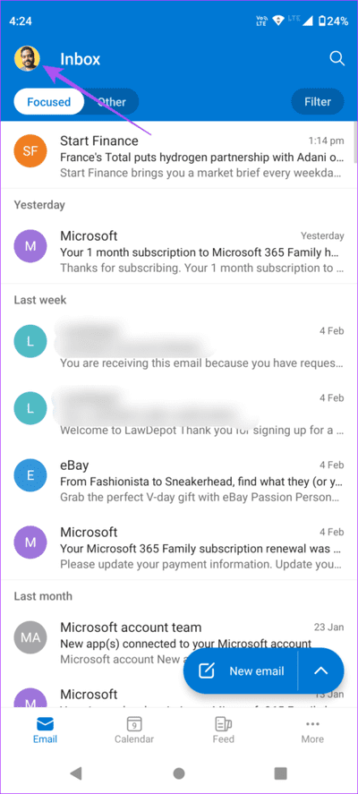 profile-icon-outlook-app-android-462x1024-1 كيفية حذف رسائل البريد الإلكتروني المتعددة في Outlook على الهاتف المحمول والويب