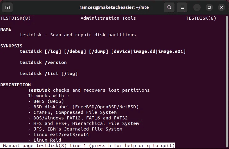 recover-files-linux-tools-08-testdisk-man-page.png 7 طرق لاستعادة الملفات المحذوفة على Linux