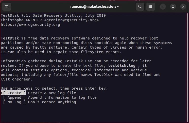 recover-files-linux-tools-10-running-testdisk-menu.png 7 طرق لاستعادة الملفات المحذوفة على Linux