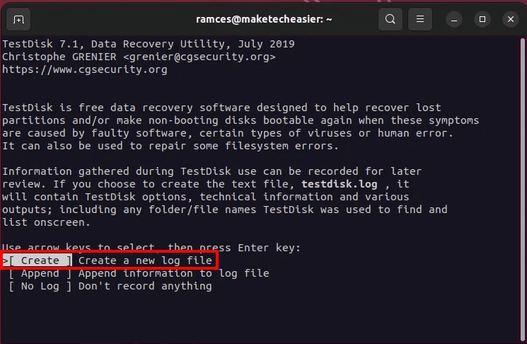 recover-files-linux-tools-11-click-create-testdisk.png 7 طرق لاستعادة الملفات المحذوفة على Linux