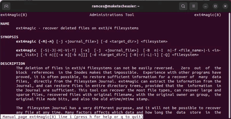 recover-files-linux-tools-39-ext4magic-man-page-800x414.png 7 طرق لاستعادة الملفات المحذوفة على Linux