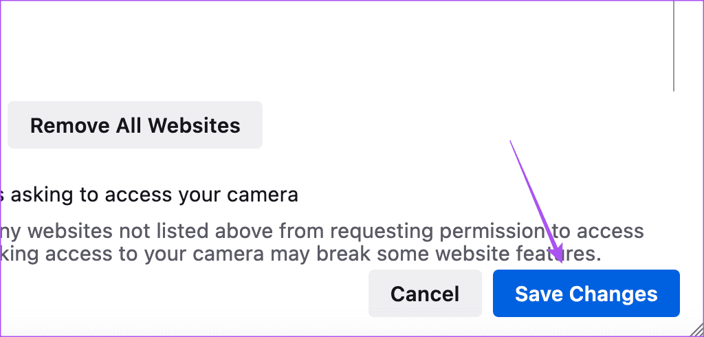 save-changes-privacy-and-security-firefox أفضل 9 إصلاحات لعدم عمل كاميرا Mac في Google Meet
