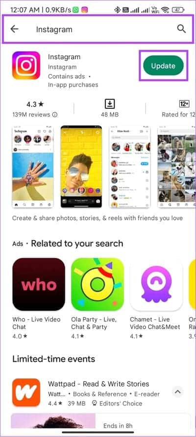 search-instagram-and-hit-Update 10 طرق سهلة لإصلاح "هذه القصة غير متوفرة" على Instagram