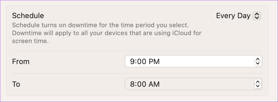 set-time-for-downtime-on-mac كيفية إعداد وجدولة وقت التوقف على iPhone و iPad و Mac
