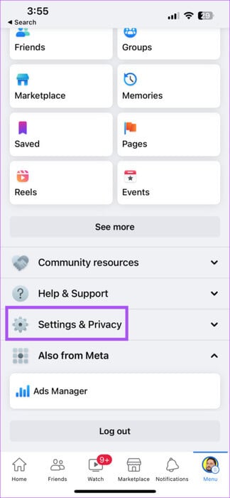 settings-and-privacy-facebook-iphone-474x1024-1 كيفية استخدام الوضع الهادئ في Facebook على iPhone و Android