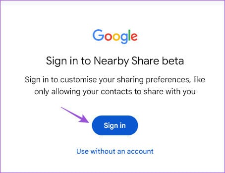 sign-in-nearby-share-beta كيفية استخدام ميزة NEARBY SHARE من Android على Windows
