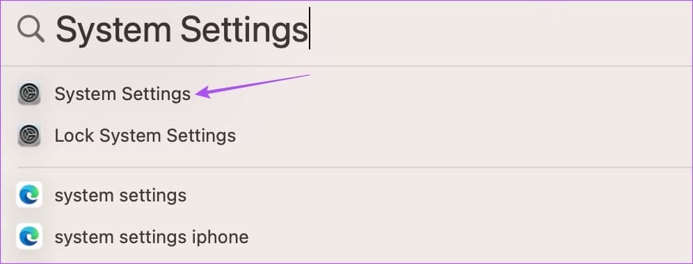 system-settings-spotlight-search-macOS-ventura أفضل 6 إصلاحات لعدم عمل الخلفية الديناميكية في الوضع المظلم على Mac