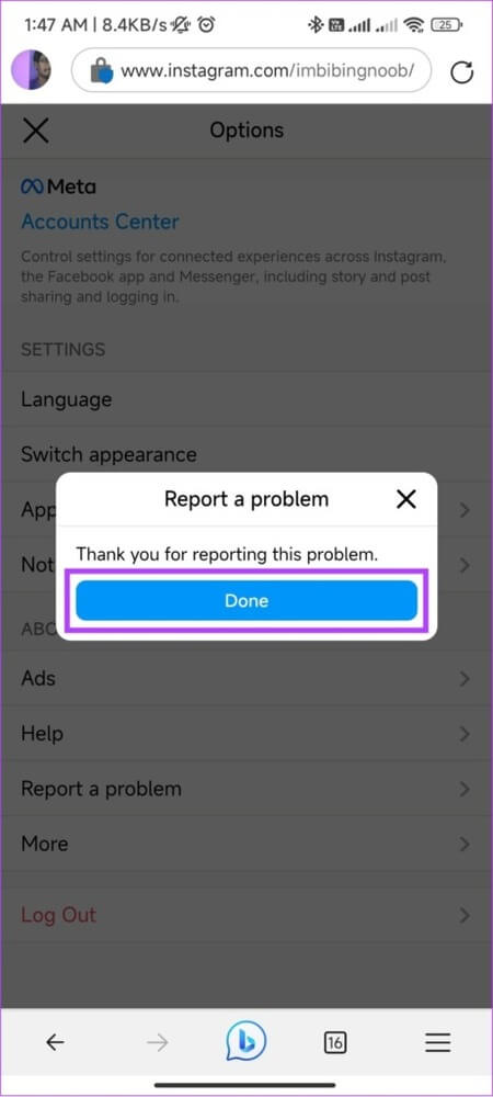 tap-done-once-you-submit-the-report-on-instrgam-on-mobile-browser-461x1024-1 كيفية الاتصال بـ Instagram للحصول على الدعم أو الإبلاغ عن مشكلة