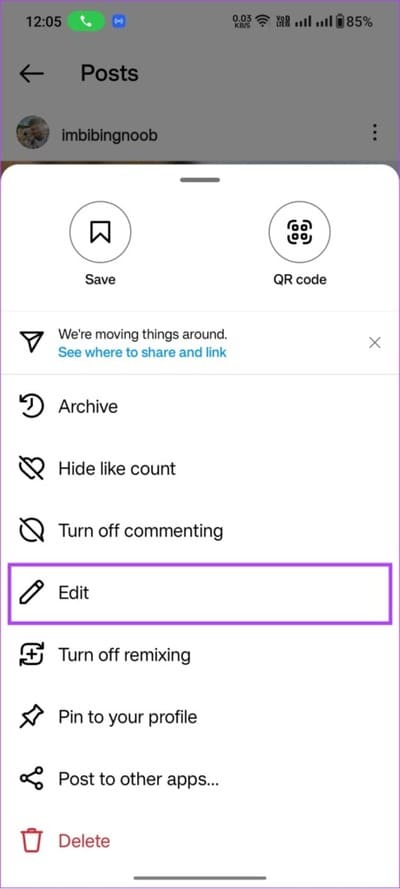 tap-edit-461x1024-1 10 طرق لإصلاح عدم ظهور تسميات عناوين الصور التوضيحية على تطبيق Instagram