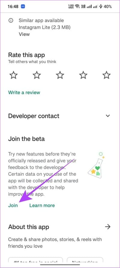 tap-join-to-enroll-to-Instagram-beta-2-461x1024-1 10 طرق لإصلاح عدم ظهور تسميات عناوين الصور التوضيحية على تطبيق Instagram