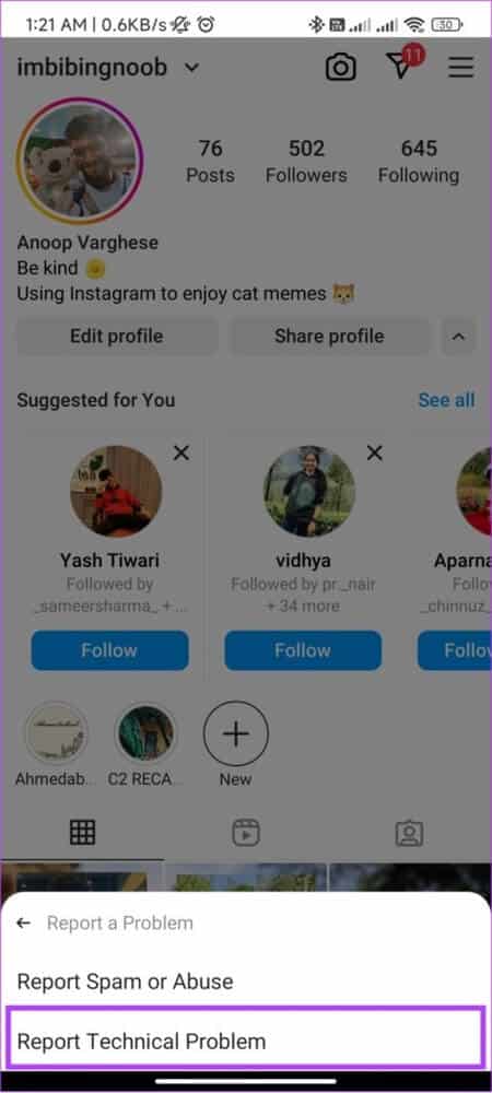 tap-report-techical-problem-461x1024-1 كيفية الاتصال بـ Instagram للحصول على الدعم أو الإبلاغ عن مشكلة