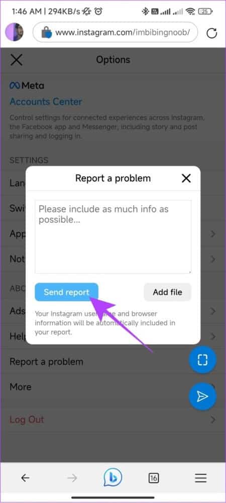 tap-send-report-461x1024-1 كيفية الاتصال بـ Instagram للحصول على الدعم أو الإبلاغ عن مشكلة