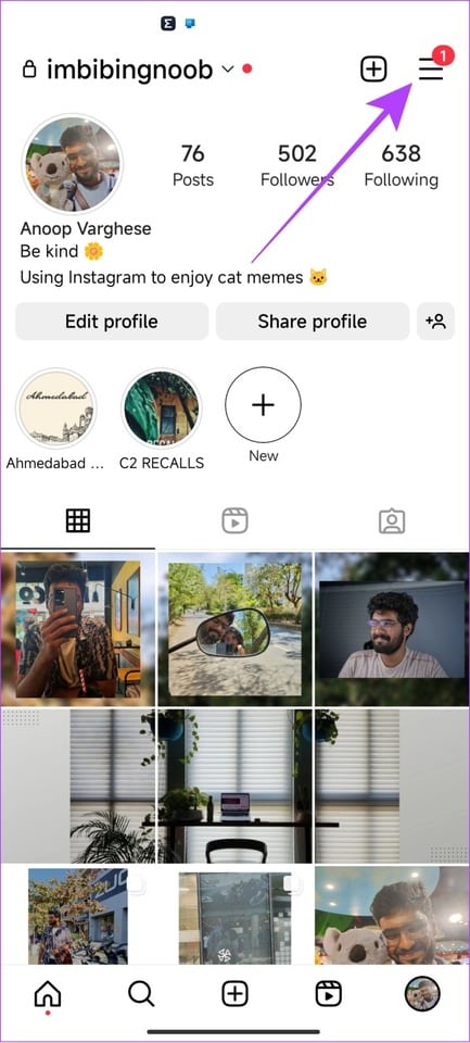 tap-the-hamburger-menu-on-the-top-right-corner كيفية استخدام مجموعة مشتركة على Instagram