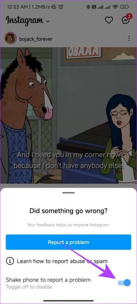 toggle-off-shake-phone-to-report-a-problem-461x1024-1 كيفية الاتصال بـ Instagram للحصول على الدعم أو الإبلاغ عن مشكلة