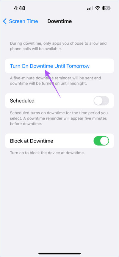 turn-on-downtime-until-tomorrow-iphone-474x1024-1 كيفية إعداد وجدولة وقت التوقف على iPhone و iPad و Mac