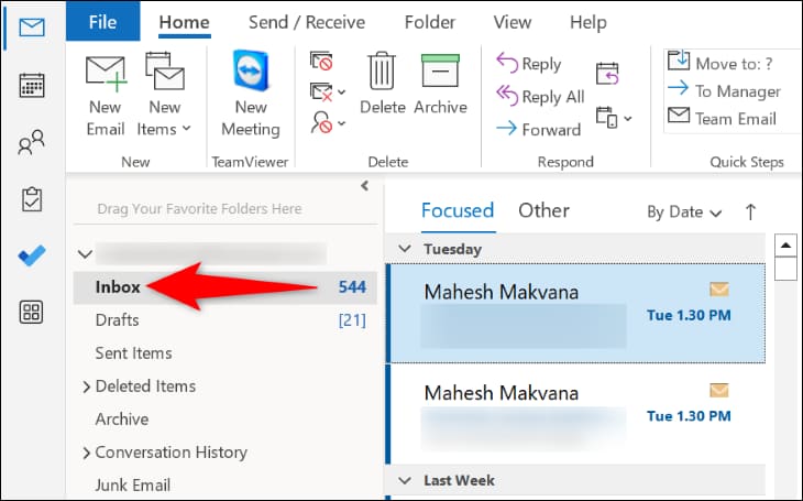 1-outlook-desktop-find-email-folder كيفية وضع علامة كمقروءة على جميع رسائل البريد الإلكتروني في Outlook