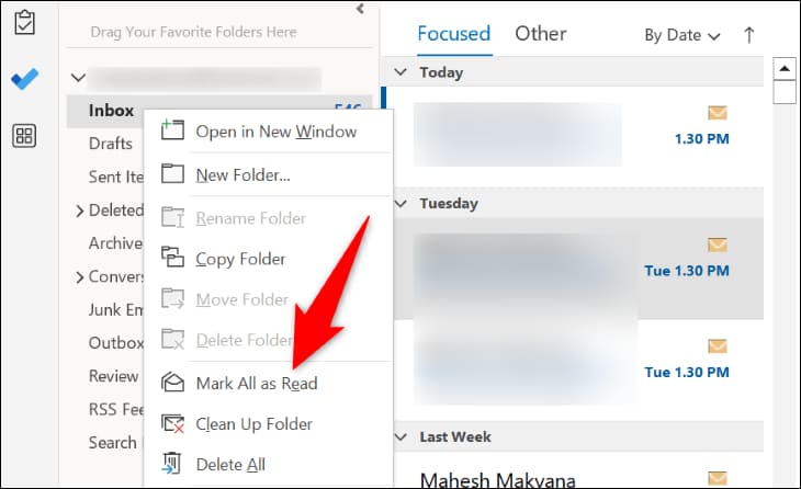 2-outlook-desktop-mark-all-emails-as-read كيفية وضع علامة كمقروءة على جميع رسائل البريد الإلكتروني في Outlook
