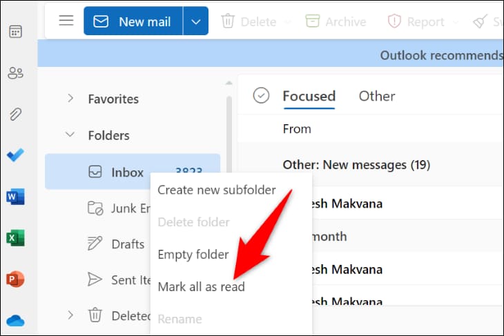 4-outlook-web-mark-all-emails-as-read كيفية وضع علامة كمقروءة على جميع رسائل البريد الإلكتروني في Outlook