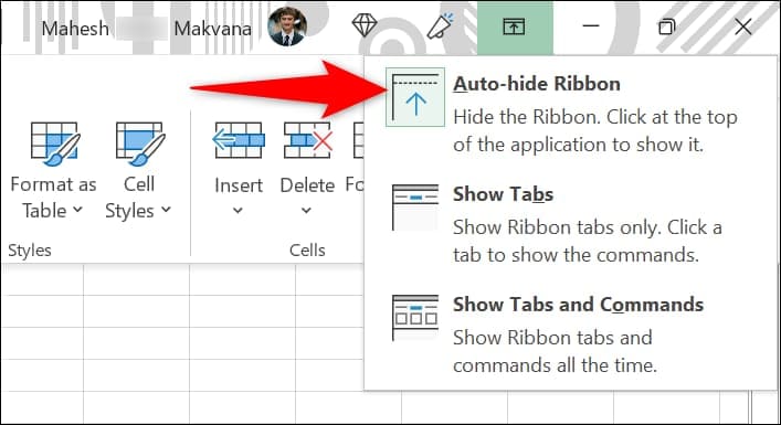 7-excel-unhide-ribbon كيفية إظهار الشريط في Microsoft Excel و Word و Outlook