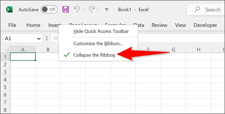9-disable-collapse-ribbon كيفية إظهار الشريط في Microsoft Excel و Word و Outlook