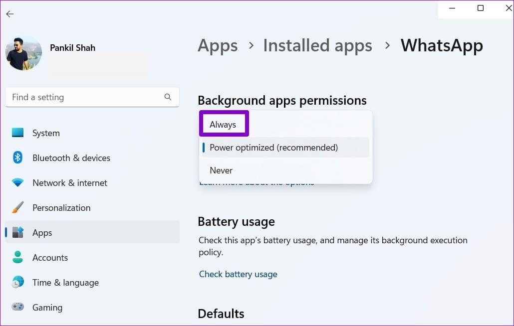 Allow-WhatsApp-to-Run-in-Background-on-Windows-11-1 أفضل 5 طرق لإصلاح تسجيل الخروج المستمر لتطبيق WhatsApp سطح المكتب على Windows