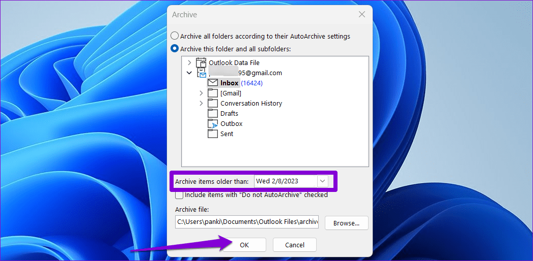 Archive-Old-Emails-in-Outlook أفضل 5 إصلاحات لخطأ وصل ملف بيانات Outlook إلى الحد الأقصى للحجم في Windows