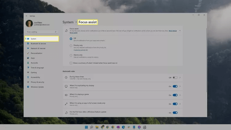 B1-UseFocusAssistinWindows11-annotated-18c0f476e1634fab86390a74cb032888 كيفية استخدام Focus Assist في Windows 11