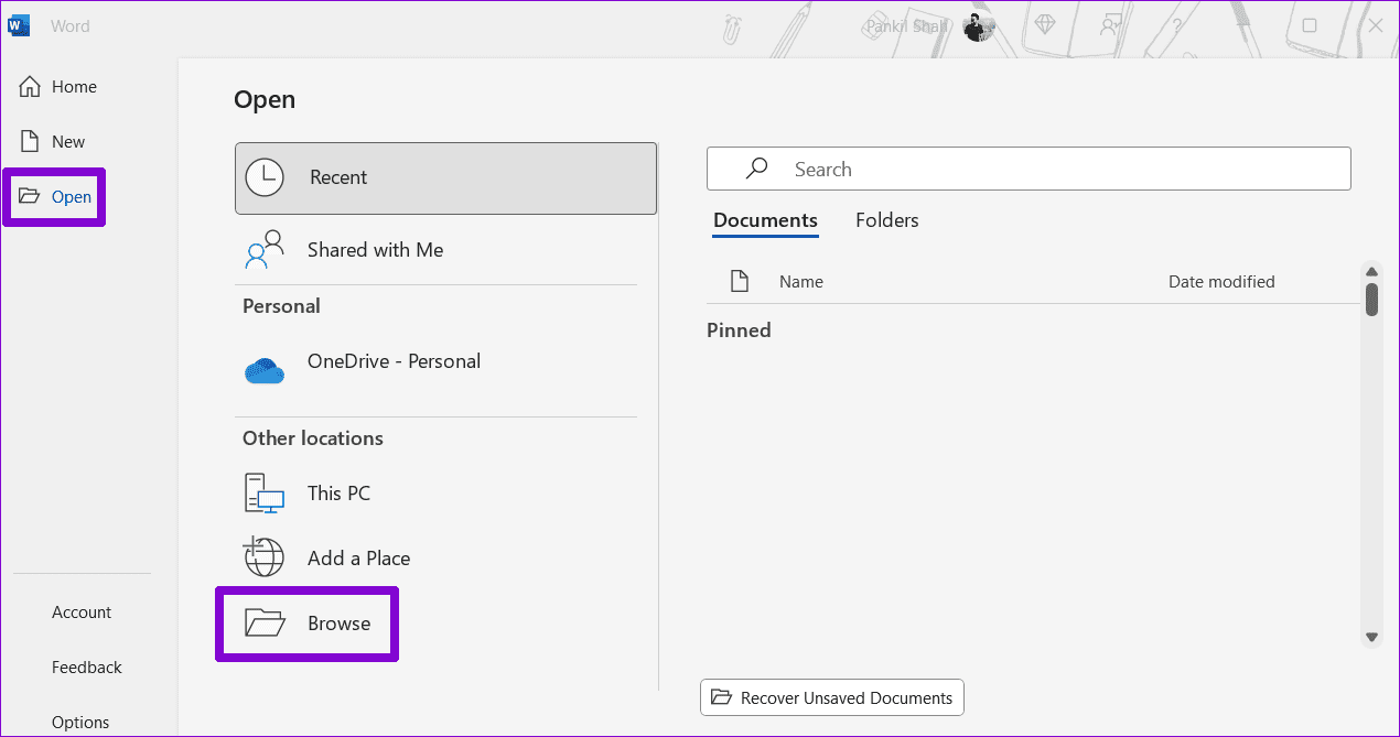 Browse-Files-in-Word أفضل 6 طرق لإصلاح خطأ عثر Word على محتوى غير قابل للقراءة في Windows